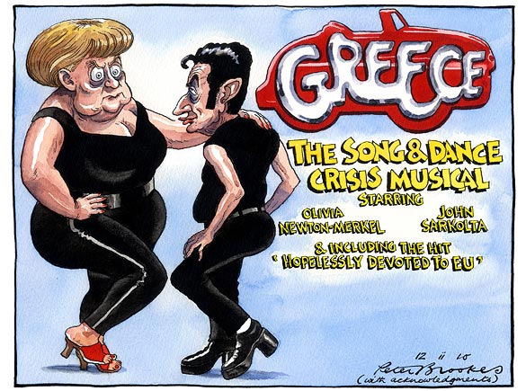 Angela Merkel Sarkozy travolta olivia newton Greece Grease.jpg